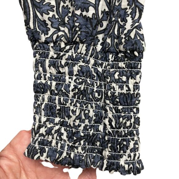 Lucky Brand Vine Print Peasant Top Wide Smocked Cuffs Size Large - Picture 6 of 9